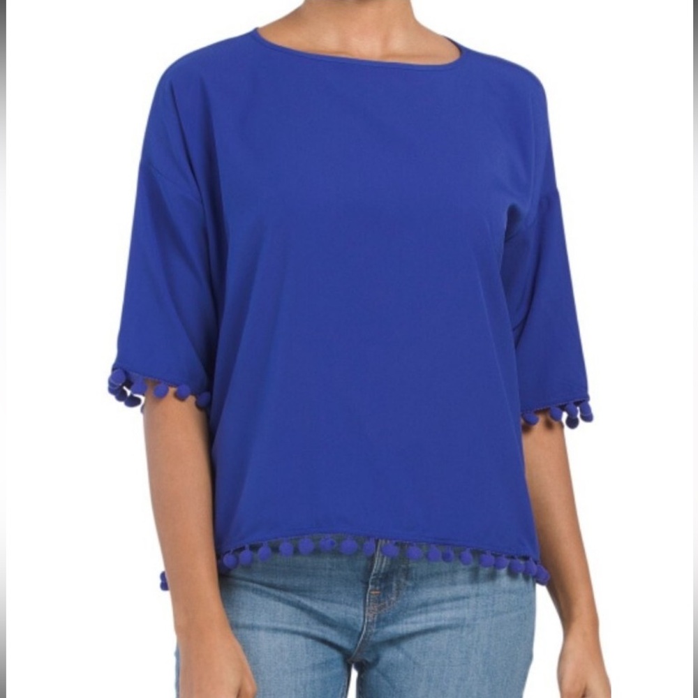 French Connection Cobalt Blue Mixed Media Top